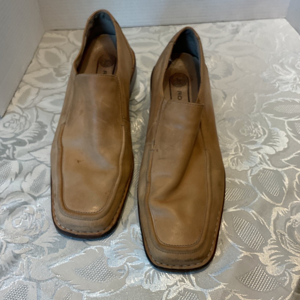 Rockport Loafers Mens Tan Good Square Toe Leather Slip On Dress Shoes